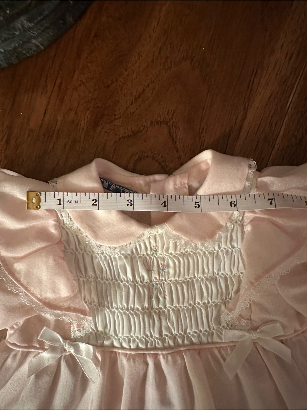 Vintage Polly Flinders Hand-Smocked Heirloom Baby Dress, Pink, Size 9 Months - Picture 12 of 12